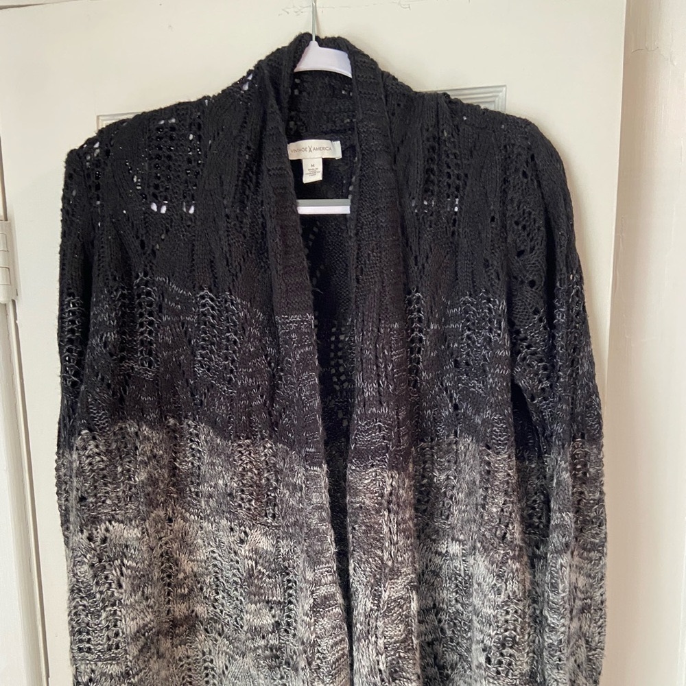 Vintage X America Grey and black knitted graduated cardigan Medium Fall clothing